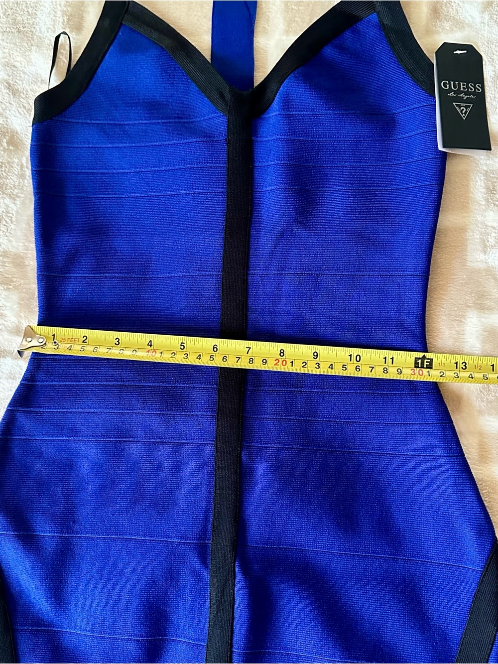 Guess Royal Blue and Black Halter Body-con Mini Dress - Picture 2 of 7